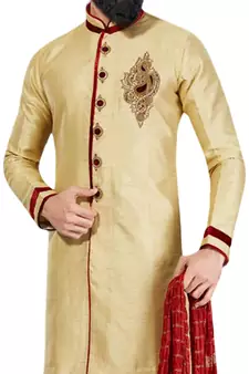 Fawn embroidered art dupion silk sherwani