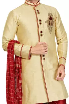 Fawn embroidered art dupion silk sherwani