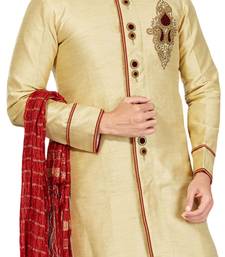 Fawn embroidered art dupion silk sherwani