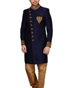 Blue embroidered art dupion silk sherwani