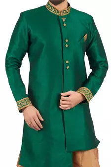 Green embroidered art dupion silk sherwani