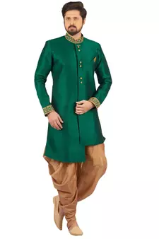 Green embroidered art dupion silk sherwani