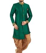 Green embroidered art dupion silk sherwani