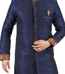 Blue embroidered art dupion silk sherwani