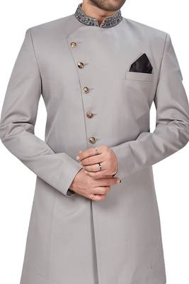 Grey embroidered art dupion silk sherwani 2
