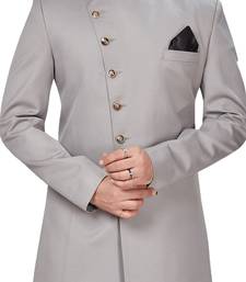 Grey embroidered art dupion silk sherwani