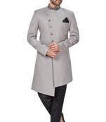 Grey embroidered art dupion silk sherwani