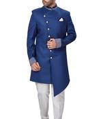 Blue embroidered art dupion silk sherwani