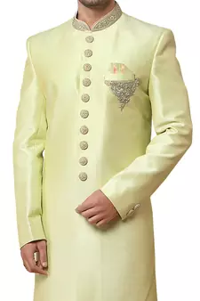 Green embroidered art dupion silk sherwani