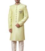 Green embroidered art dupion silk sherwani
