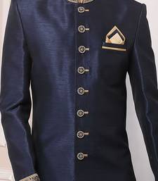 Blue embroidered art dupion silk sherwani