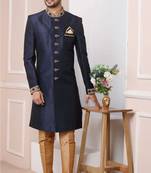 Blue embroidered art dupion silk sherwani