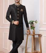 Black embroidered art dupion silk sherwani