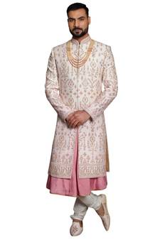 Fawn embroidered art dupion silk sherwani