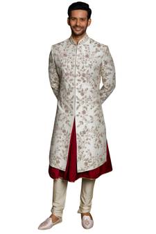 Fawn embroidered art dupion silk sherwani