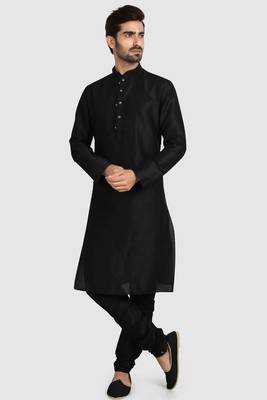 Black plain art dupion silk kurta-pajama 1