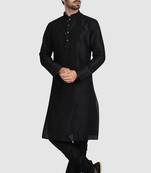 Black plain art dupion silk kurta-pajama