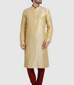 Fawn plain art dupion silk kurta-pajama