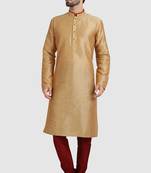 Fawn plain art dupion silk kurta-pajama