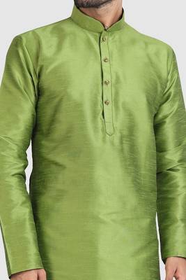 Green plain art dupion silk kurta-pajama 2