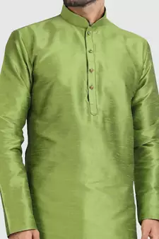 Green plain art dupion silk kurta-pajama