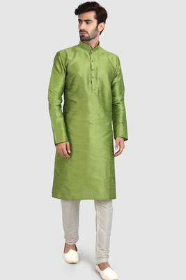 Green plain art dupion silk kurta-pajama 1