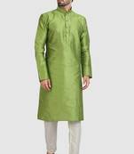 Green plain art dupion silk kurta-pajama