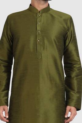 Green plain art dupion silk kurta-pajama 2