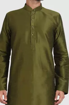 Green plain art dupion silk kurta-pajama
