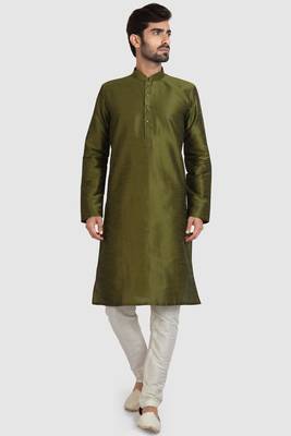 Green plain art dupion silk kurta-pajama 1