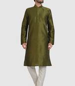 Green plain art dupion silk kurta-pajama