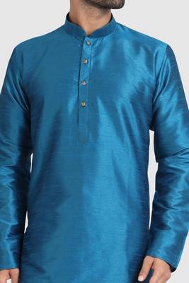 Blue plain art dupion silk kurta-pajama 2