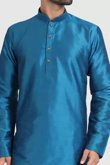Blue plain art dupion silk kurta-pajama