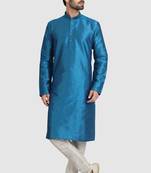 Blue plain art dupion silk kurta-pajama