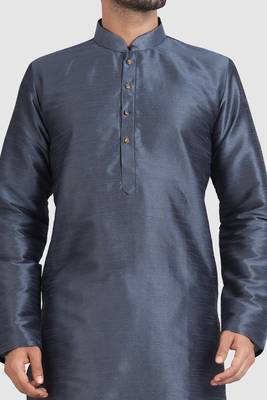 Grey plain art dupion silk kurta-pajama 2
