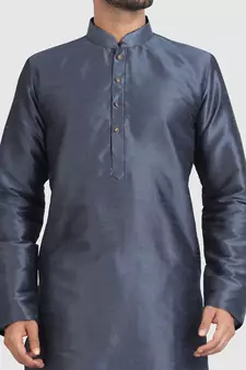 Grey plain art dupion silk kurta-pajama