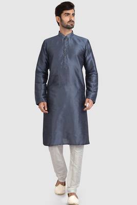 Grey plain art dupion silk kurta-pajama 1