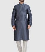 Grey plain art dupion silk kurta-pajama