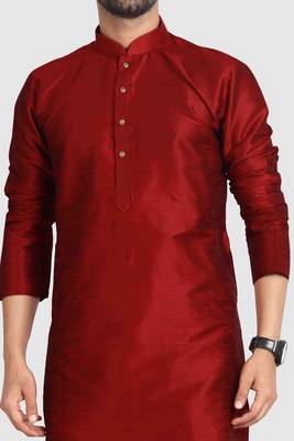 Red plain art dupion silk kurta-pajama 2