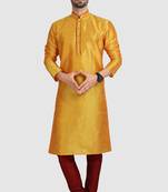 Yellow plain art dupion silk kurta-pajama
