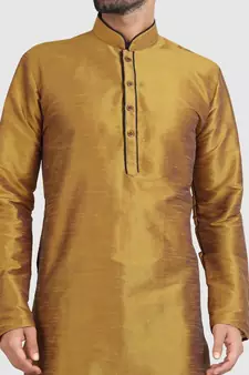 Gold plain art dupion silk kurta-pajama