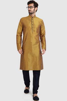 Gold plain art dupion silk kurta-pajama 1