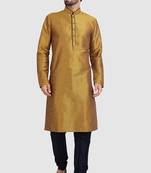 Gold plain art dupion silk kurta-pajama