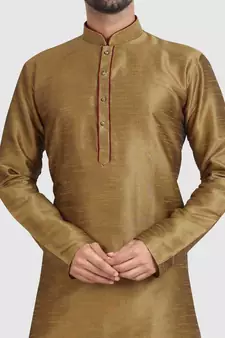 Gold plain art dupion silk kurta-pajama