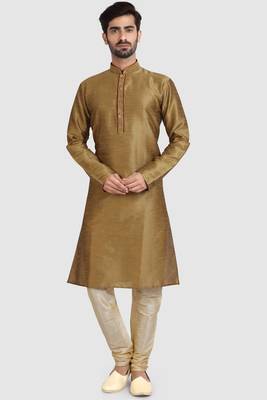 Gold plain art dupion silk kurta-pajama 1