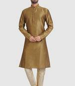 Gold plain art dupion silk kurta-pajama