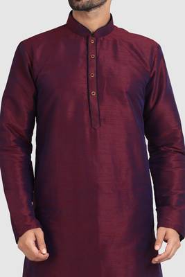 Maroon plain art dupion silk kurta-pajama 2