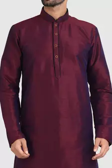 Maroon plain art dupion silk kurta-pajama