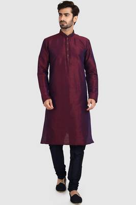 Maroon plain art dupion silk kurta-pajama 1