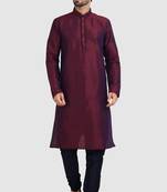 Maroon plain art dupion silk kurta-pajama